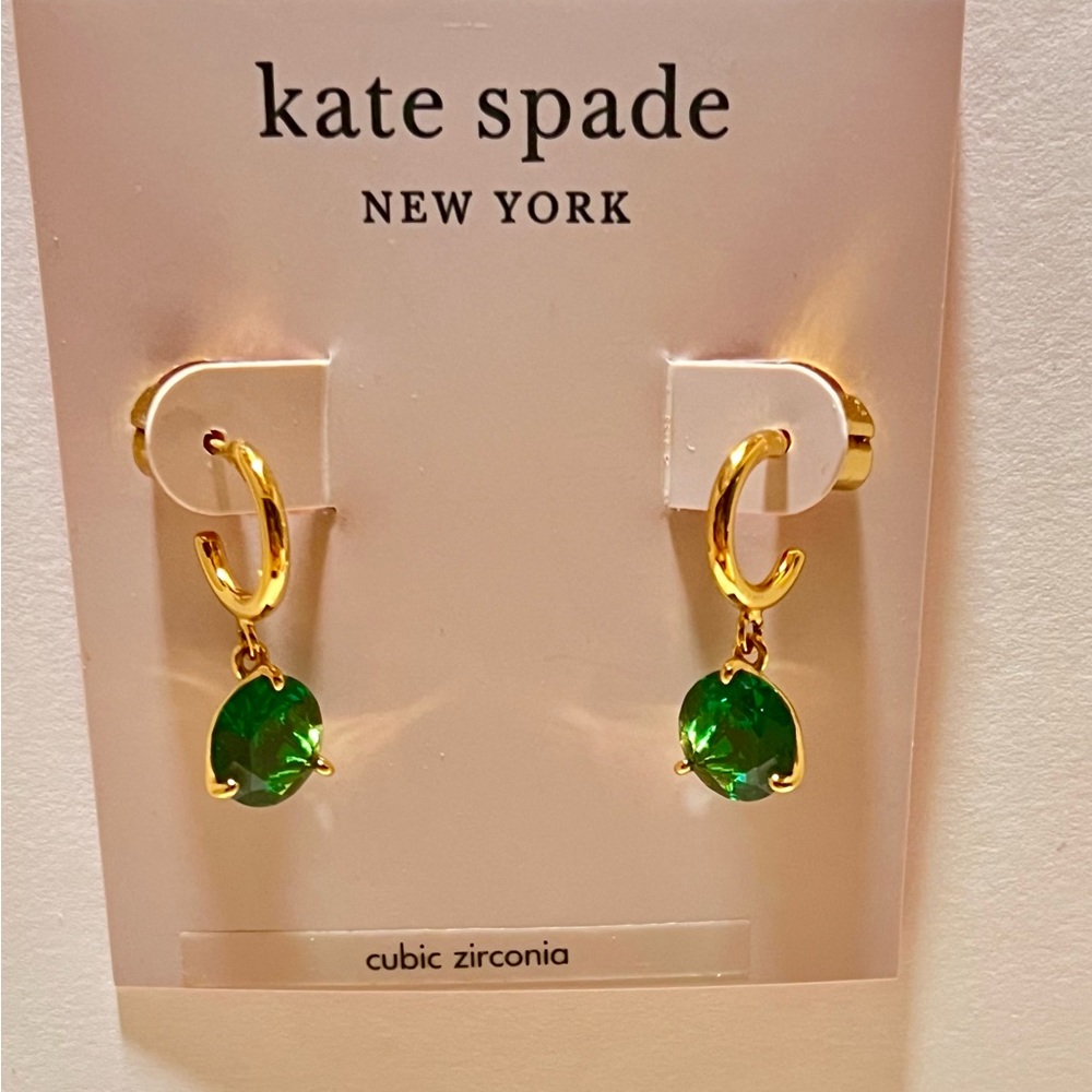 ♠️ kate spade BRILLIANT STATE Trio Prong Huggie Earrings | Green CZ